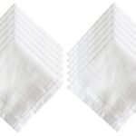 100% Cotton White Men's Pocket Handkerchiefs Hanky, XXL King Size, Pack of 12