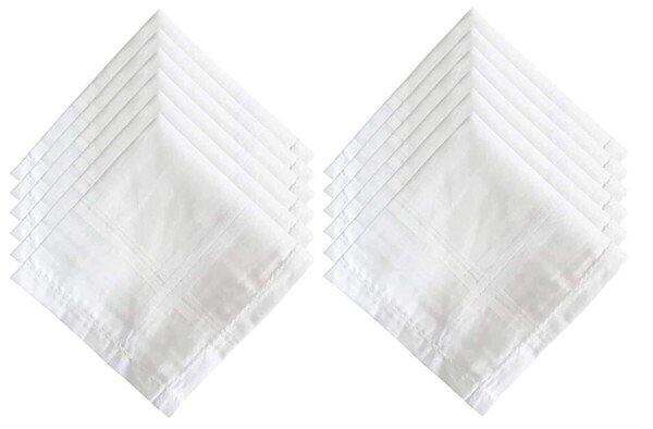 100% Cotton White Men's Pocket Handkerchiefs Hanky, XXL King Size, Pack of 12