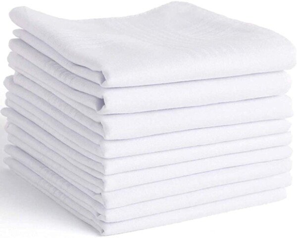 100% Cotton White Men's Pocket Handkerchiefs Hanky, XXL King Size, Pack of 121