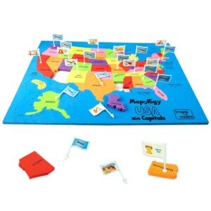 USA state capitals puzzle with 45 shaped pieces matching real state borders and EVA foam frame