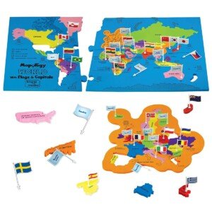 World flags and capitals jigsaw puzzle with 75 colorful pieces and EVA foam frame for kids ages 5 and up