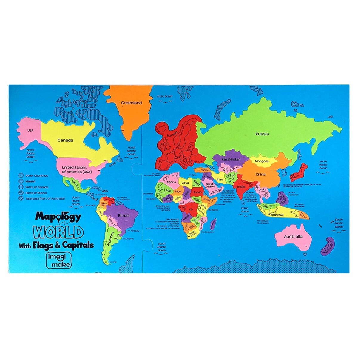 world flags and capitals puzzle pieces with durable EVA foam frame