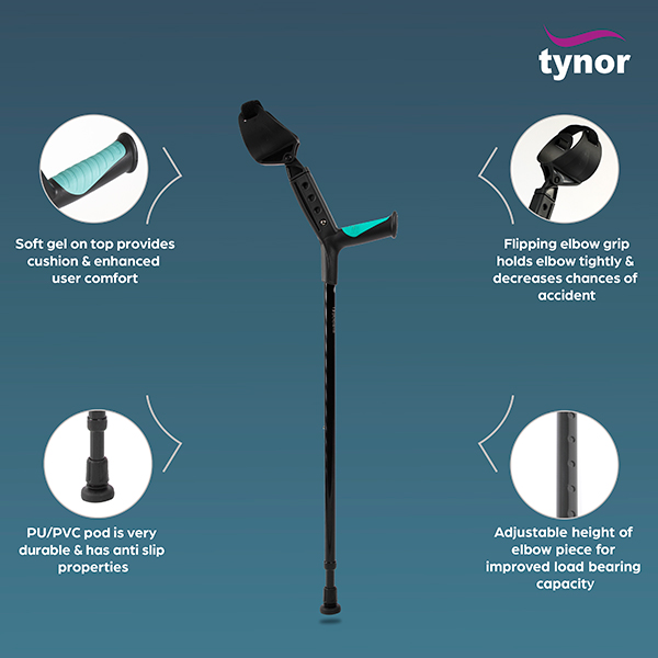 Tynor Elbow Crutch Adjustable For men & Women Lightweight & Durable Crutch for Mobility Support