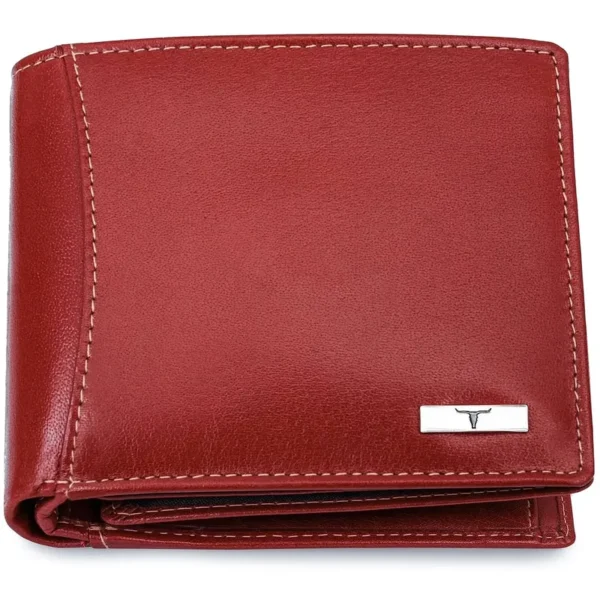 Urban Forest Aniline Red Color RFID Blocking Bifold Design Leather Wallet for Men