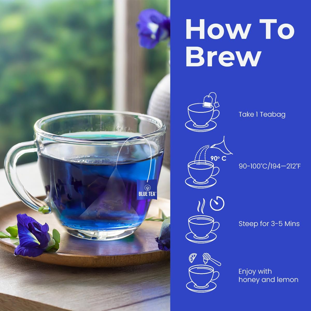 BLUE TEA-Dried Butterfly Pea Flower-60 Pyramid Tea Bags123456