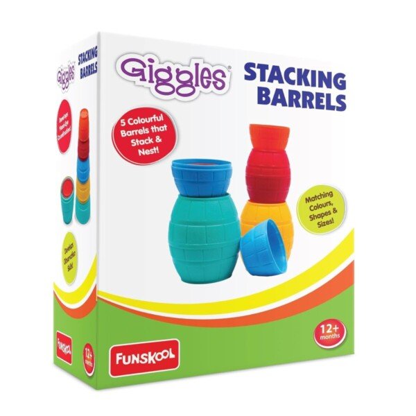 Giggles - Stacking Barrels, Multicolour stacking Blocks with Animals, Helps to Sort,Stack and Nest, 12 months & above, Infant and Preschool Toys