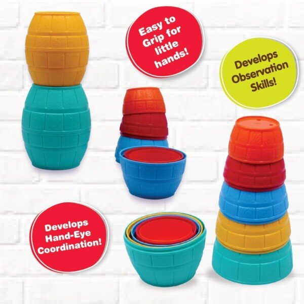 Giggles - Stacking Barrels, Multicolour stacking Blocks with Animals, Helps to Sort,Stack and Nest, 12 months & above, Infant and Preschool Toys2