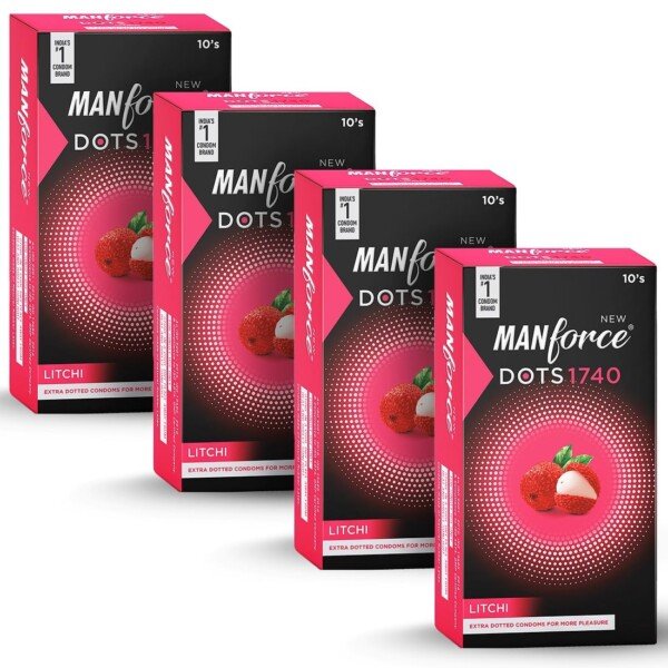 Manforce Litchi Flavoured Extra Dotted Lubricated Latex Condoms for Men 40pieces