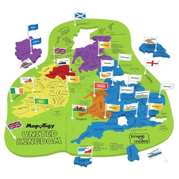 UK county jigsaw puzzle toy with 58 shaped pieces showing England Scotland Wales and Northern Ireland