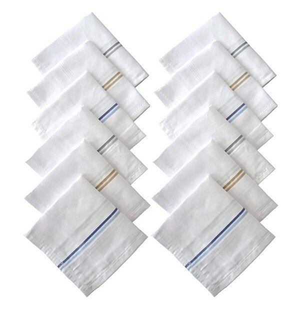 Premium White Handkerchiefs Hanky For Men, Pack of 12,100% Cotton, XXL King Size