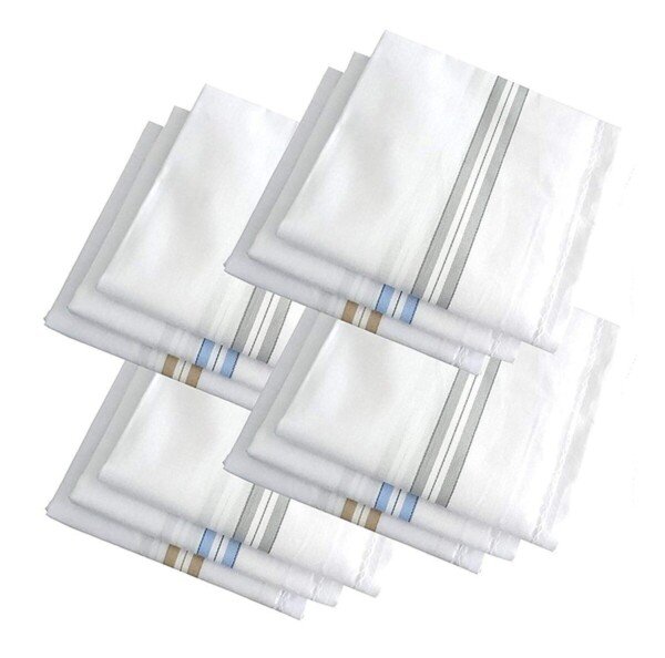 Premium White Handkerchiefs Hanky For Men, Pack of 12,100% Cotton, XXL King Size1