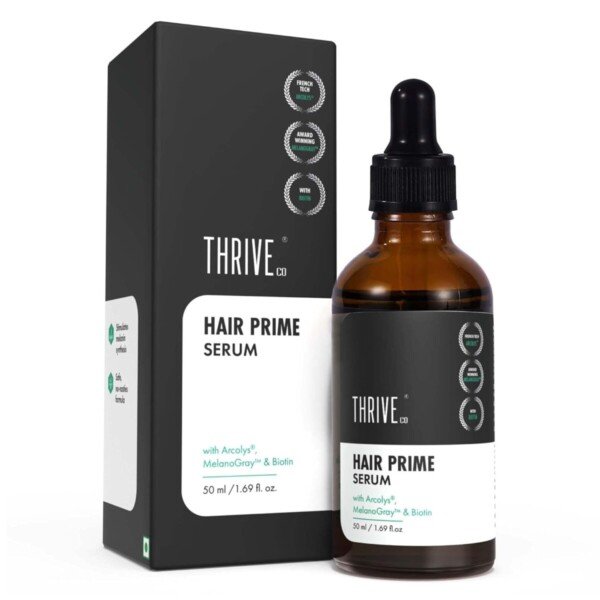 Anti grey hair serum TThriveCo 50ml with Arcolys Biotin Melanogray for men and women hair and beard