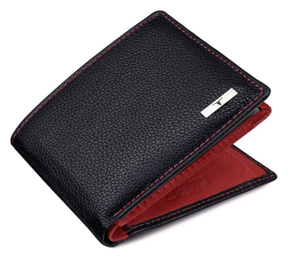 URBAN FOREST Kyle RFID Blocking Black Red Leather Wallet for Men.