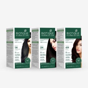 Herbal hair colour ammonia free Biotique Herbcolor 9 organic extracts 50g developer 110ml black brown shades