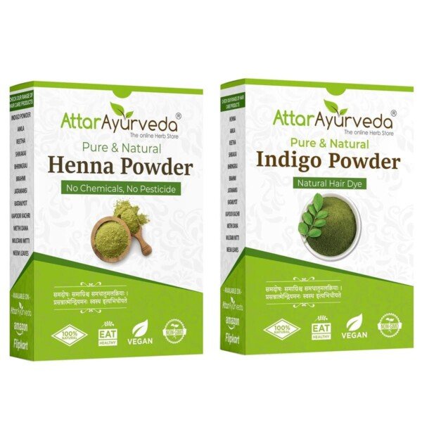 Henna and indigo powder for black hair Attar Ayurveda 400gm natural dye SLS-free paraben-free brown black shades