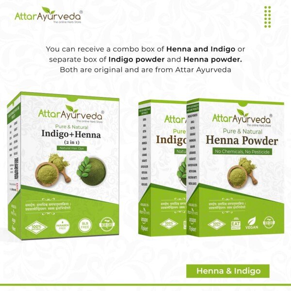 Attar Ayurveda Natural Dye for Black Hair (Henna and Indigo powder combo pack12345