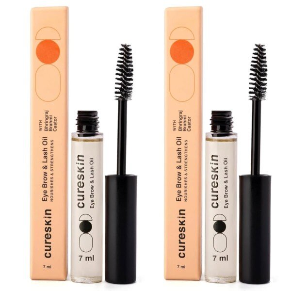 Eyelash and eyebrow growth serum Cureskin 7ml pack of 2 with Castor Oil Brahmi Vitamin E for fuller brows lashes