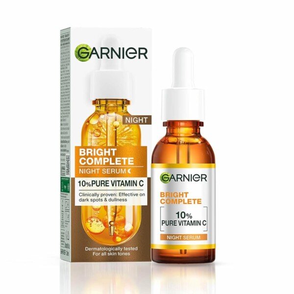 Night serum Garnier Bright Complete 30ml with 10% pure vitamin C salicylic acid overnight treatment dark spots brightening