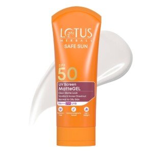 Sunscreen gel Lotus Herbals matte SPF 50 PA+++ oil control no white cast normal oily skin travel size
