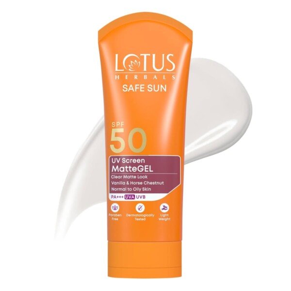 Sunscreen gel Lotus Herbals matte SPF 50 PA+++ oil control no white cast normal oily skin travel size