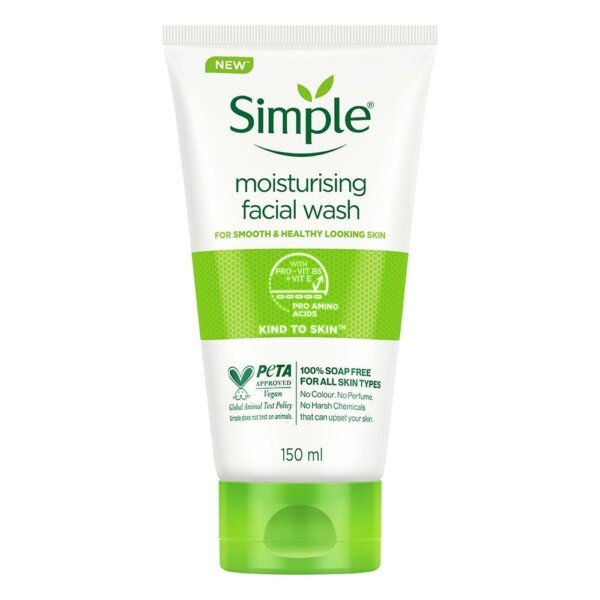 Moisturizing face wash Simple Kind 150ml bottle soap-free formula with Vitamin E Pro-Vitamin B5 for normal to dry skin