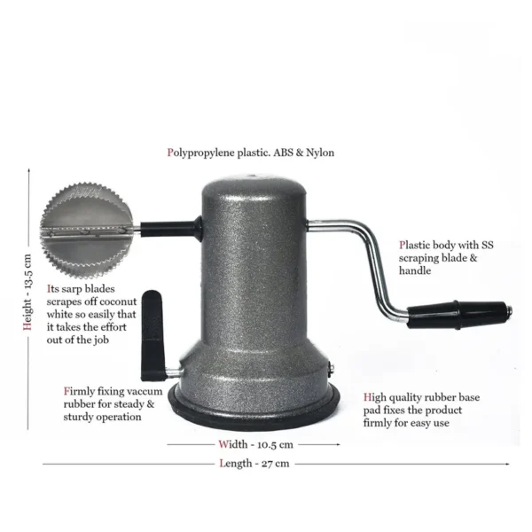 Coconut grater stainless steel vacuum base ergonomic handle rust resistant kitchen tool