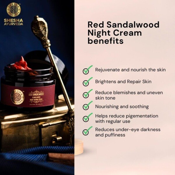 Red sandalwood face cream ingredients Pterocarpus santalinus Kasturi Manjal Kumkumadi Thailam jar