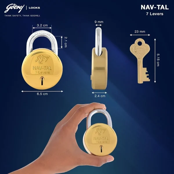 Padlock for shed outdoor brass 7 lever hardened shackle corrosion resistant weatherproof