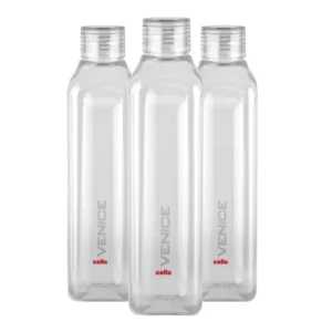 Reusable plastic water bottles, multicolor set of 5 PET bottles, 1000 ml each, with a leakproof design