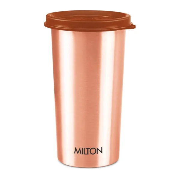 Pure copper tumbler with lid, 480 ml capacity, 99.9% pure copper body measuring 7.5 x 7.5 x 13.8 cm