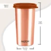 Copper cup with lid featuring a leak-proof design for daily use at the office, gym, school or travel