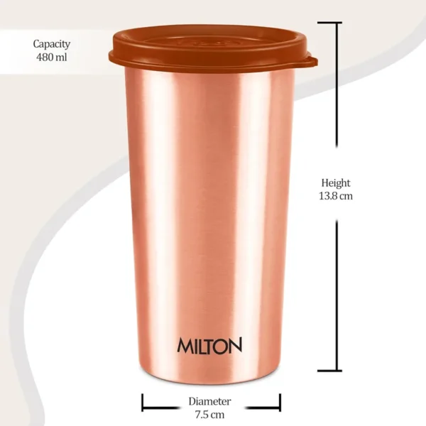 Copper cup with lid featuring a leak-proof design for daily use at the office, gym, school or travel