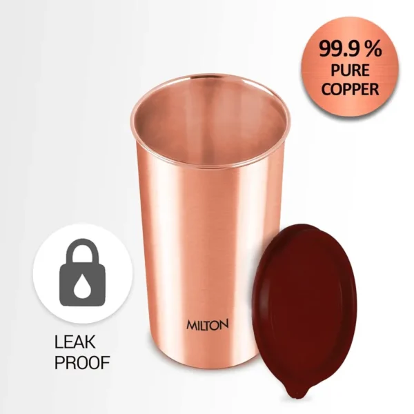 Sleek 99.9% pure copper drinking tumbler, 480 ml, with lid, suited to office, gym, school and home use